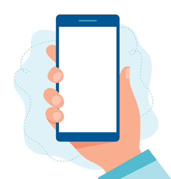 Hand holding a phone. illustration in flat style