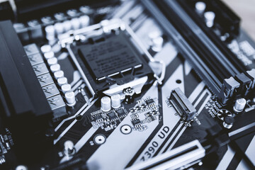 CPU socket with a plastic cover on motherboard