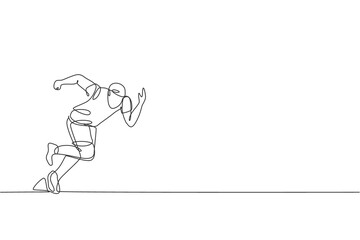 One continuous line drawing of young sporty man runner focus training to run fast. Health activity sport concept. Dynamic single line draw design vector illustration for running event promotion poster