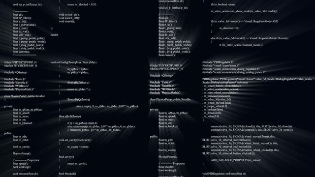 The program code moves up in the computer monitor