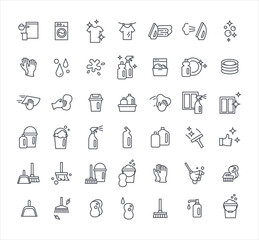 Cleaning and housework icons thin vector set