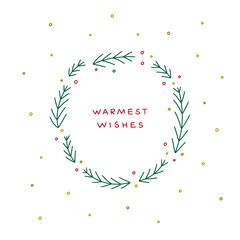 Christmas wreath vector illustration. Happy holidays decorative wreath with lettering