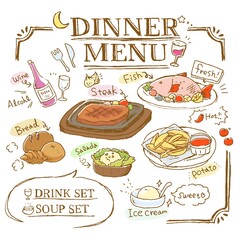 線画ディナーメニュー素材
