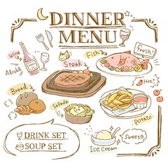 線画ディナーメニュー素材
