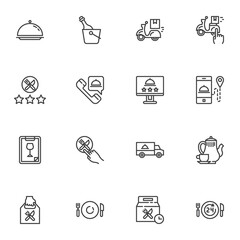 Food delivery service line icons set, outline vector symbol collection, linear style pictogram pack. Signs logo illustration. Set includes icons as restaurant food menu, online ordering, delivery bike
