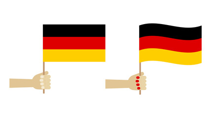 People holding german flags in hands. Icons, design elements for German Unity Day and other national holidays.
