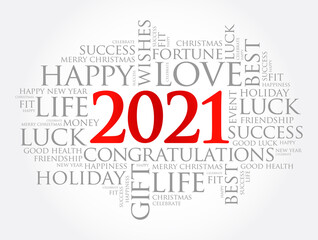 Fototapeta premium 2021 year greeting word cloud collage, Happy New Year celebration greeting card