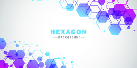 Abstract white background with blue and purple gradient hexagonal shapes