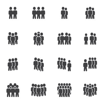 Crowd of people vector icons set, modern solid symbol collection, filled style pictogram pack. Signs, logo illustration. Set includes icons as business teamwork people group community, office employee