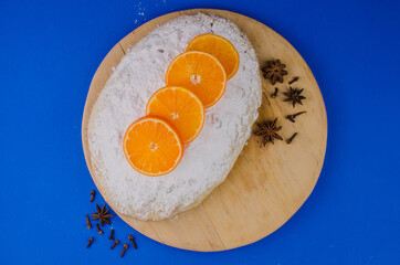 Strudel with custard and orange. Christmas Stollen. 