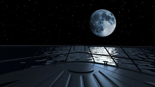

Travel on a yacht at night on the sea when the moon and stars are shining