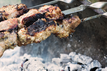 Meat breakfast on skewers