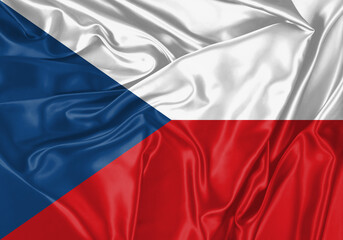 Czech Republic flag waving in the wind. National flag on satin cloth surface texture. Background for international concept.