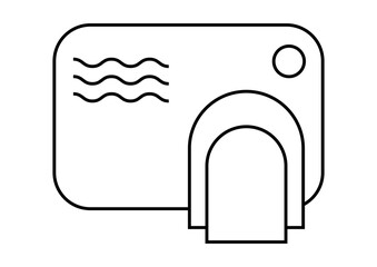 Touch less hand dryer. Wash hands safety concept. Automatic machine with sensor. Wall mounted hand dryer. Outline icon. Editable stroke. Thin line. Vector illustration