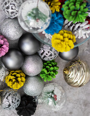 new year toys on gray background