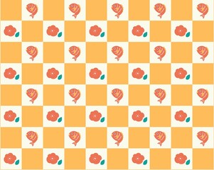 和風格子柄　鯛椿パターン背景素材（黄）