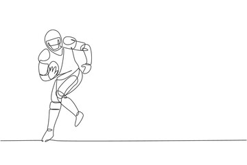 One single line drawing of young energetic american football player running to avoid opponents for league promotion. Sport competition concept. Modern continuous line draw design vector illustration