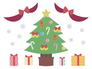 色々なオーナメントのクリスマスツリー・主線なし