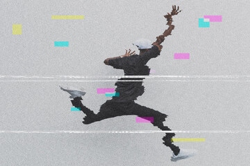 Man jump on glitch effect background