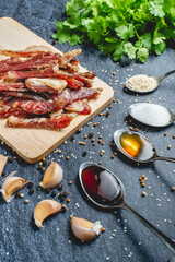 deep fried sun-dried pork (Moo dad deaw), Thai food