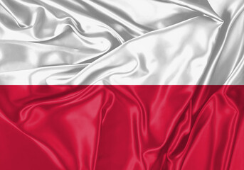 Poland flag waving in the wind. National flag on satin cloth surface texture. Background for international concept.