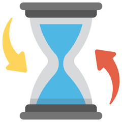 
A sandglass representing time and arrows for processing time
