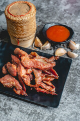 deep fried sun-dried pork (Moo dad deaw), Thai food