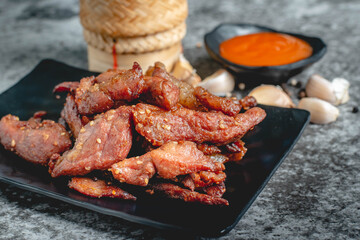 deep fried sun-dried pork (Moo dad deaw), Thai food