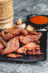 deep fried sun-dried pork (Moo dad deaw), Thai food