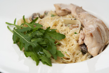 Pasta fettuccine with mushrooms and chicken