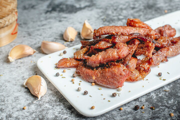 deep fried sun-dried pork (Moo dad deaw), Thai food