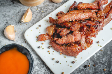 deep fried sun-dried pork (Moo dad deaw), Thai food