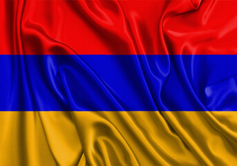 Armenia , national flag on fabric texture. International relationship.