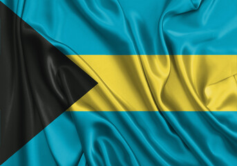 Bahamas , national flag on fabric texture. International relationship.