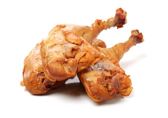 grilled chicken leg  on white background 