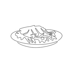 One single line drawing fresh delicious baked carp fish logo graphic vector illustration. Tasty seafood cafe menu and restaurant badge concept. Modern continuous line draw design street food logotype