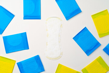 Pile of woman pads on white background