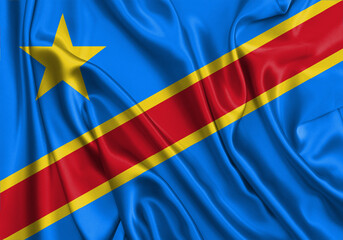 Congo , national flag on fabric texture. International relationship.