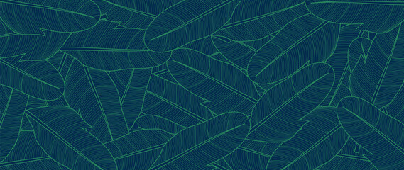 Obraz na płótnie Canvas Luxury nature line art ink drawing background vector. Botanical leaves, Canna leaves, banana leaf, and Tropical floral pattern vector illustration.