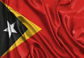 East Timor , national flag on fabric texture. International relationship.