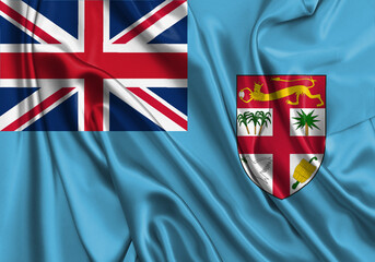 Fototapeta premium Fiji , national flag on fabric texture. International relationship.