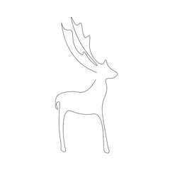 Christmas deer animal line drawing. Vector illustration