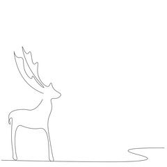 Christmas deer line drawing. Vector illustration