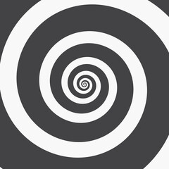 Hypnotic Spiral Background. Alternating Thick Black and Thin White Stripes Curving in a Spiral. Monochrome Vector Template