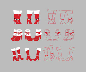 Red And Black Christmas women boots. Illustration, silhouette, Vector, Icon, Symbol, Design.
