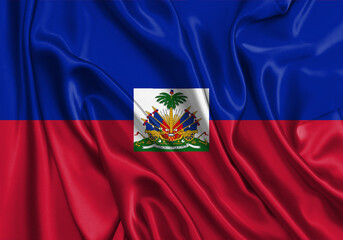 Haiti , national flag on fabric texture. International relationship.
