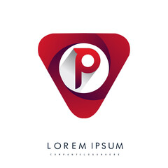 logo letter P red colored in the triangle shape, Vector design template elements for your Business or company identity.