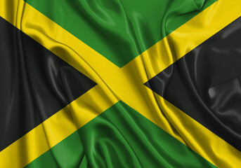 Jamaica , national flag on fabric texture. International relationship.