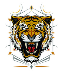Tiger head emblem design. tiger roar illustration.