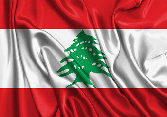 Lebanon , national flag on fabric texture. International relationship.